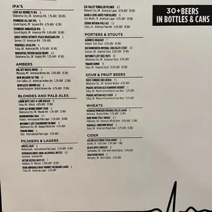 Drink menu
