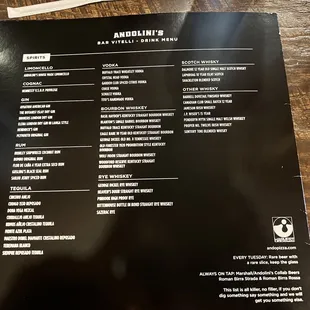 Drink menu