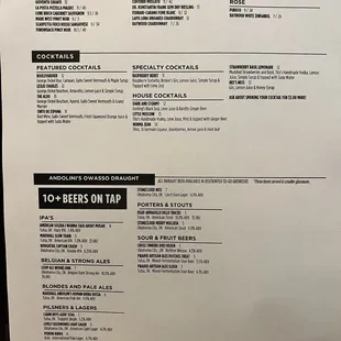 Drink menu
