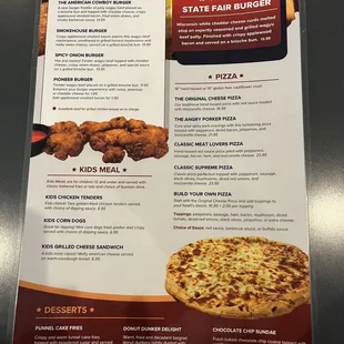 a menu for a pizza restaurant