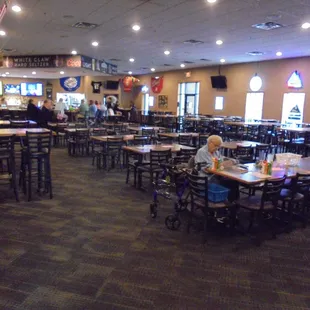 Looking into the bar area from the bowling alley entrance.