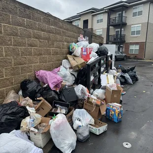 Trash overflowing and you can see the unsecured bulk item door in the back