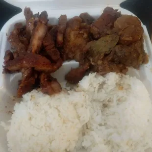 Pork adobo and pork bbq and rice