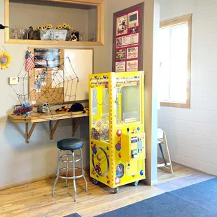 a yellow vending machine