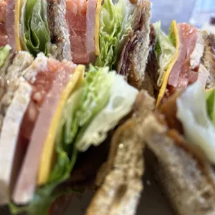 Ham and turkey club sandwich