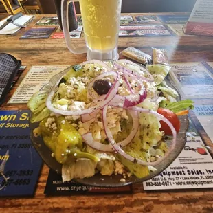 Greek salad (over vinegar potato salad)