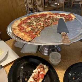 Pizza with pepperoni and mushrooms