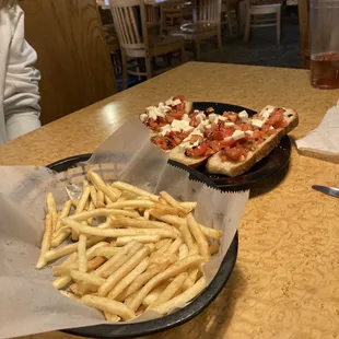 Appetizers- bruschetta and shoestring fries