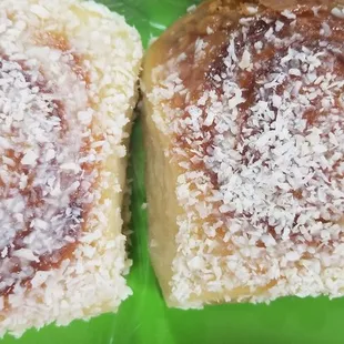 two pastries on a green plate