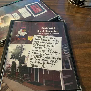 Rooster menu