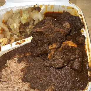 Large Oxtail with Cabbage and Rice And Peas