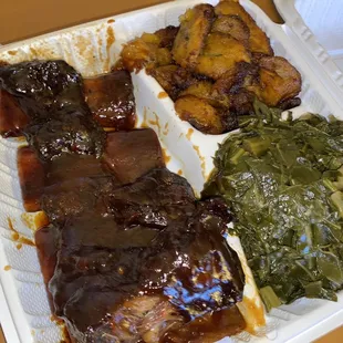 The ribs was very tasty and tender! Collard greens was on point! The plantains, not so much.