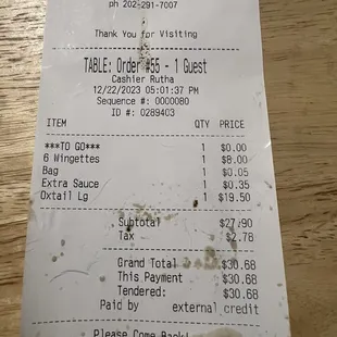 Receipt (pardon the gravy )