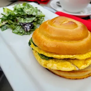 Egg souffle sandwich with spinach &amp; onion