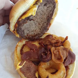 Inside my Western Bacon Cheeseburger.