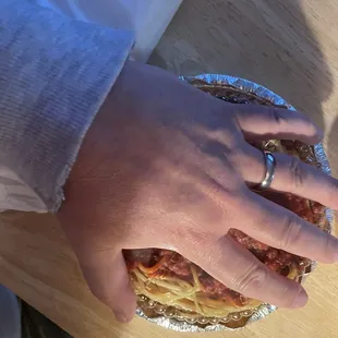 That's the $12 spaghetti. It's palm-sized!