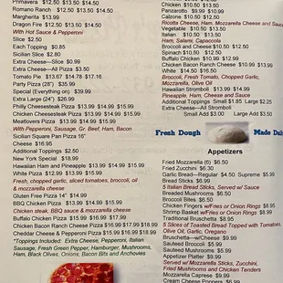 First page of menu
