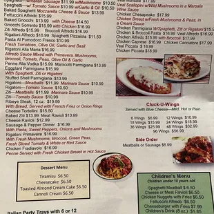 Back page of menu