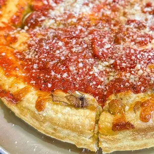 a deep dish pizza