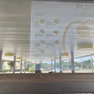 Menu of some food