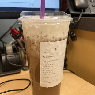 Large iced Cocomochq with almond flavored cold foam!