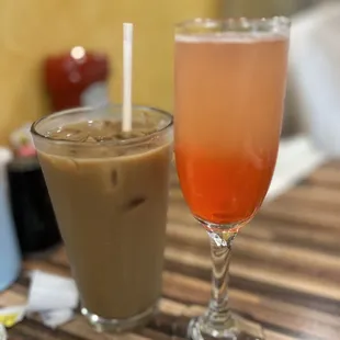 Iced coffee and sunrise cocktail