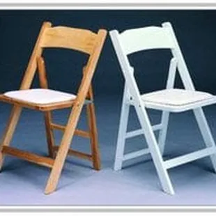 Natural wood and white Resin chairs for rent