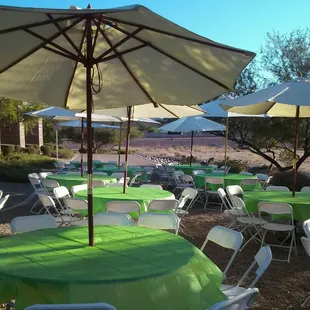 Tables, chairs, umbrellas, linen and more available for your party or event.