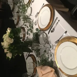 Our table setting (we didn't know the size of the table before picking the cloth)