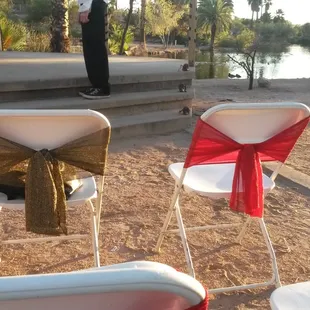 The white plastic folding chairs. :)