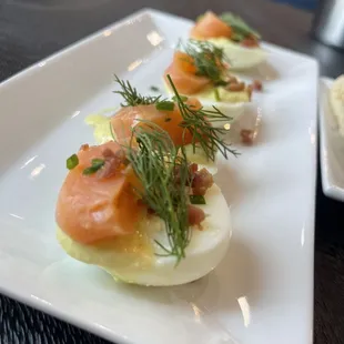 Deviled eggs with smoked salmon