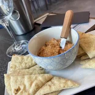 Muhammara with warm pita bread