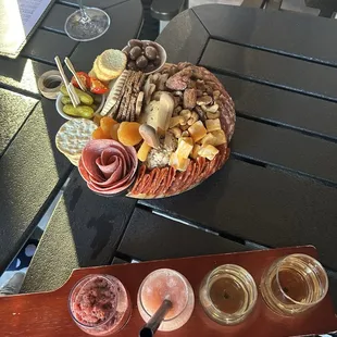charcuterie board and sweet wine flight