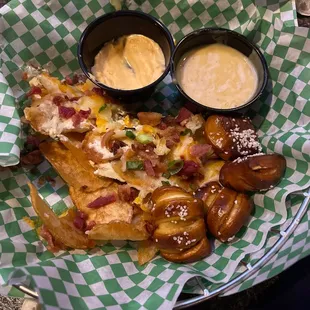 Loaded chips and pretzel bites
