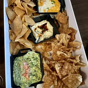 Trio chips and dips. Yum!