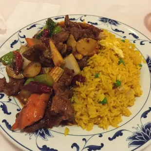 Spicy beef and vegetables--well, extra spicy!