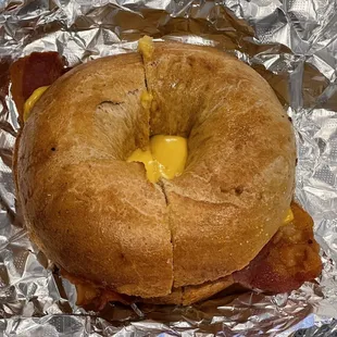 Jalapeño bagel with bacon and cheese