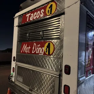 Signs on the back of the truck