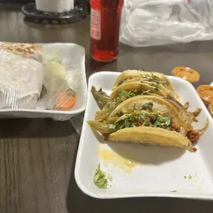 Burrito and tacos plus drink