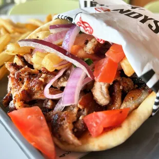 But like a queen I don't know when I'll be slain  Gyro Pita Combo from #andysburgers