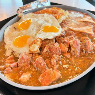 A cracked polystyrene man Who just crumbles and burns  Chile Verde Breakfast Plate w/ flour tortillas from #andysburgers