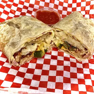 Ham, egg &amp; cheese breakfast burrito w/ onions, jalapeños &amp; hash-browns, so nice.