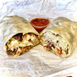 A classic breakfast burrito w/ eggs, hashbrowns, sausage &amp; cheese. Still 1 of the best around.