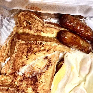 French Toast special w/ 3 over-easy eggs &amp; 2 jumbo sausage links, really nice.