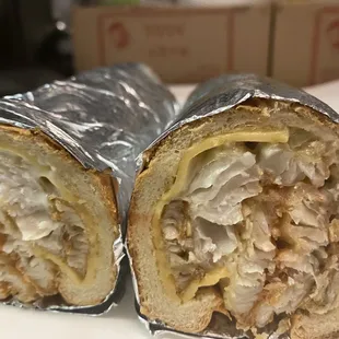 a burrito cut in half