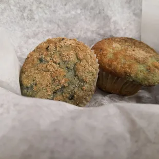 two muffins in a basket