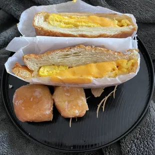 Egg and cheese croissant and donut holes