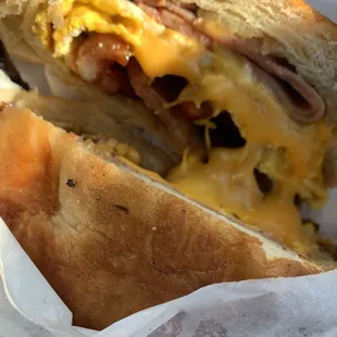 Bacon, ham and cheese breakfast croissant so yummy enough for 2 people. $9.