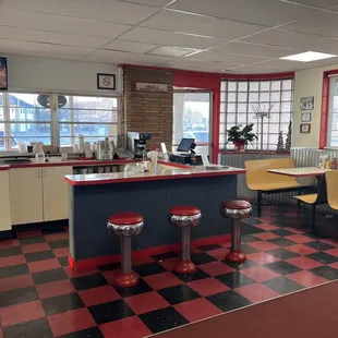 a woman sitting at the counter