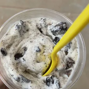 byo concrete w vanilla custard, oreo, cookie dough, and peanut butter cups